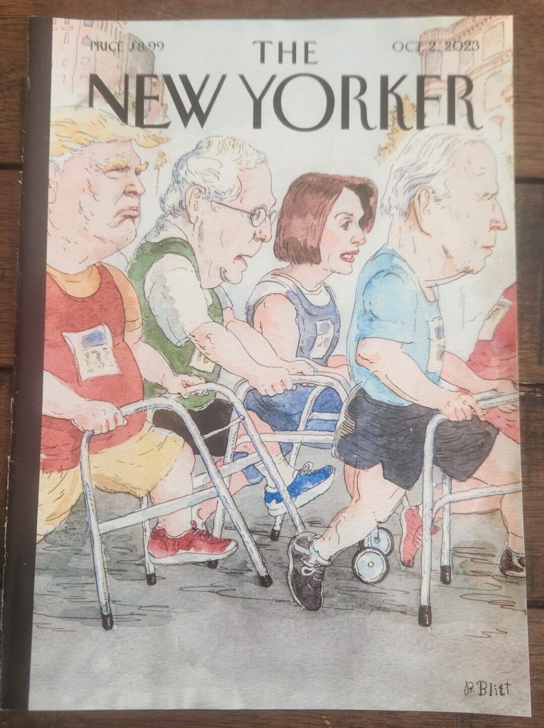 October 2, 2023 New Yorker cover humorously commenting on the geriatric qualities of people in power these days. 