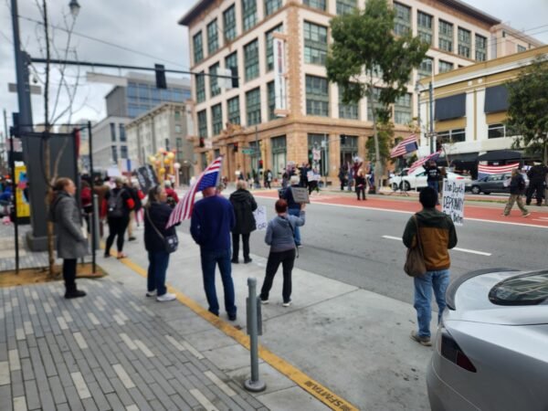 Protest against ICE, Vann Ness Ave in front of the Tesla dealership.