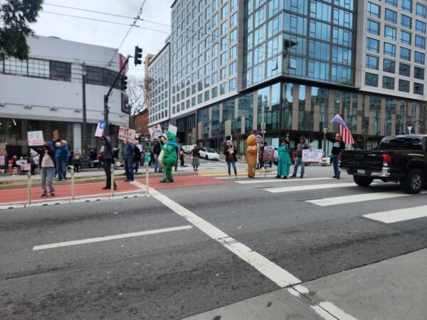 Protest against ICE, Vann Ness Ave in front of the Tesla dealership.