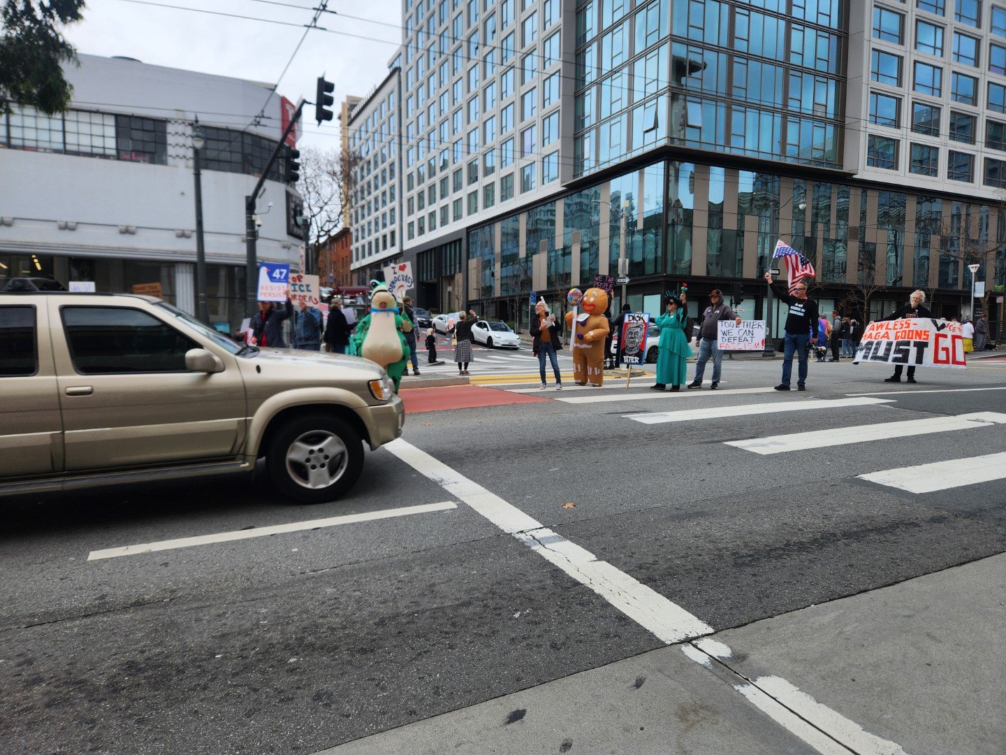 Protest against ICE, Vann Ness Ave in front of the Tesla dealership.