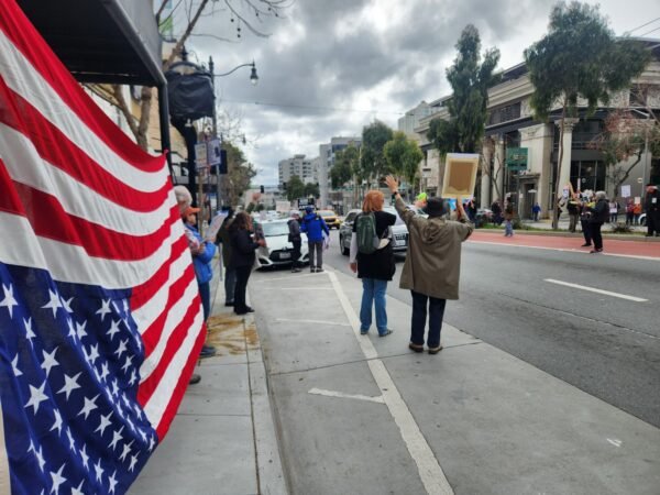 Protest against ICE, Vann Ness Ave in front of the Tesla dealership.