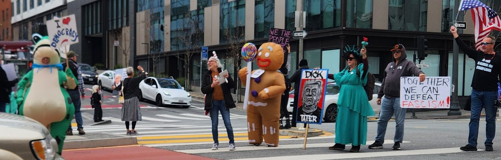 Van Ness protest signs. Saturday, February 14, 2026