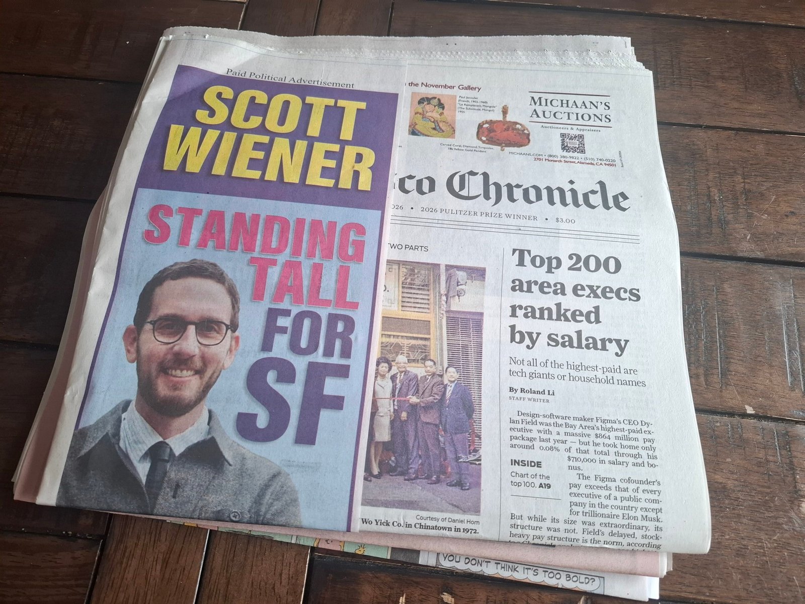 Ad on Chronicle's Sunday paper. October 18, 2026